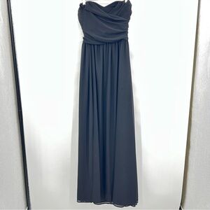 Lulu's Long Chiffon Dress Black Sweetheart Strapless Wedding Bridesmaid Medium
